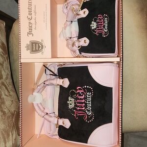 Juicy Couture Pink and Black Handbag Duo 2 Set Satchel Crossbody And Micro Satch